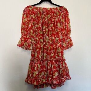 Misa Los Angeles Vibrant Red and Pink Ruffle Dress